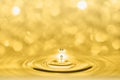 Macro photography of a droplets splash of golden liquid shining on a sparkles background. Royalty Free Stock Photo