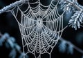 Macro Photography of Frozen Spider Web with Delicate Ice Crystals Creating Geometric Web Pattern Royalty Free Stock Photo