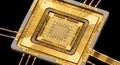 Gold Quantum Computing Processor Chip Macro Royalty Free Stock Photo