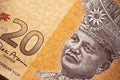 Extreme close up of twenty malaysian ringgit