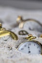 Macro photography of many or group of old gold pocket watches Royalty Free Stock Photo