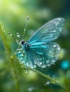 Macro photography, Miki Asai style: translucent baby butterfly, translucent, turquoise color. Royalty Free Stock Photo