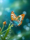 Macro photography, Miki Asai style: translucent baby butterfly, translucent, turquoise color.