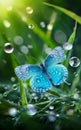 Macro photography, Miki Asai style: translucent baby butterfly, translucent, turquoise color. Royalty Free Stock Photo