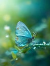 Macro photography, Miki Asai style: translucent baby butterfly, translucent, turquoise color.