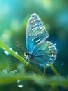 Macro photography, Miki Asai style: translucent baby butterfly, translucent, turquoise color.