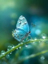 Macro photography, Miki Asai style: translucent baby butterfly, translucent, turquoise color.