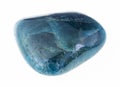 tumbled blue green apatite gem stone on white