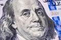 Macro photography Portrait of Benjamin Franklin on banknote one hundred american dollars. Close up view. Royalty Free Stock Photo