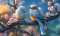 Macro Photography of Two Tiny Birds, Beautiful Birds, Generative AI