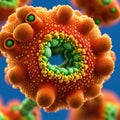 Macro photography of virus or microscopic tissue, colorful and abstract