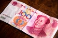 Extreme close up on 100 Chinese Yuan