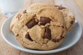 Macro picture of chocoloate cookies in white plate