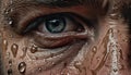 Macro portrait of adult Caucasian eye, wet with raindrop reflection generated by AI