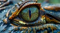 A macro portrait of an crocodile that captures amazing eye detail