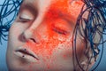 Macro portrait of woman with neon powder on face Royalty Free Stock Photo