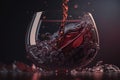 Macro red wine on black background, abstract splashing. AI Generation Royalty Free Stock Photo