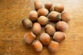 Macro of ripe hazelnuts on table Royalty Free Stock Photo