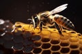 insect macro apiculture bee yellow background honey closeup pollen nature gold. Generative AI. Royalty Free Stock Photo