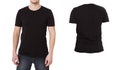 Macro Shirt Template. Black Blank Shirts Front Back View isolated. Mock Up, Copy Space Royalty Free Stock Photo