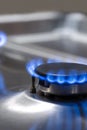 Macro Shoot of Two Gas Burners on Stove Surface with Flames Royalty Free Stock Photo