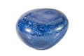 Macro shooting of natural gemstone. Mineral blue agate, Brazil. Isolated object on a white background.