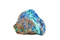 Macro shooting of natural gemstone. Raw mineral azurite, Morocco. Isolated object on a white background.