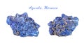 Macro shooting of natural gemstone. Raw mineral azurite, Morocco. Isolated object on a white background.