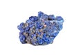 Macro shooting of natural gemstone. Raw mineral azurite, Morocco. Isolated object on a white background. Royalty Free Stock Photo