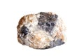 Macro shooting of natural gemstone. The raw mineral Galena, Morocco. Isolated object on a white background.