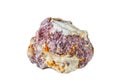Macro shooting of natural gemstone. Raw mineral lepidolite. object on a white background.