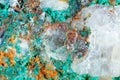 Macro shooting of natural gemstone. Texture of mineral of malachite. Abstract background.