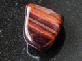 tumbled Bull's Eye gemstone on dark background