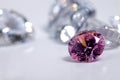 Macro shoots of pink color round shaped shiny diamond isolated Royalty Free Stock Photo