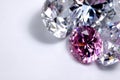 Macro shoots of pink color round shaped shiny diamond isolated Royalty Free Stock Photo