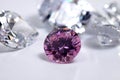 Macro shoots of pink color round shaped shiny diamond isolated Royalty Free Stock Photo