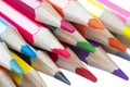 Macro shot colored pencils isolated on the white background with clipping path. Close up set of multicolored pencils isolated over