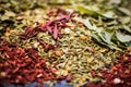 macro shot of assorted tea leaf mix for blending Royalty Free Stock Photo