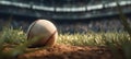 Macro Shot of Baseball on Pitcher's Mound with Blurred Stadium Background Royalty Free Stock Photo