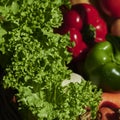 Macro shot of a basket of various vegetables