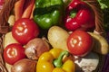 Macro shot of a basket of various vegetables