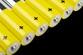 Macro shot Battery. Alkaline battery isolated on black background with clipping path. New alkaline AA battery with copy space