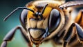 Macro shot of a bee head, close-up view. Generative AI Royalty Free Stock Photo