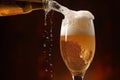 A macro shot of beer being poured into a glass, with the bubbles and foam rising to the top. Generative Ai