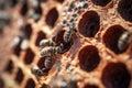 macro shot of beetle holes in decaying wood