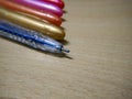 Macro shot of blue ball point pen Royalty Free Stock Photo