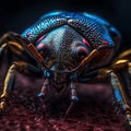Macro shot of a blue beetle on a dark background.generative AI Royalty Free Stock Photo