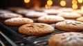 Macro shot of bread cookies baking in the oven. christmas cookie. Royalty Free Stock Photo