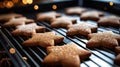 Macro shot of bread cookies baking in the oven. christmas cookie. Royalty Free Stock Photo