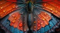 Vibrant Butterfly Wings Glisten with Dew Drops, Nature's Beauty in Close-up. Vivid Colors and Patterns in Wildlife